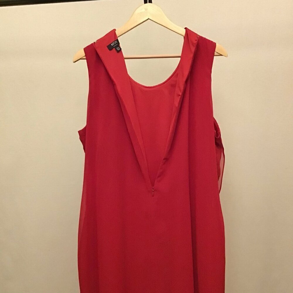 MSK 20W Dress Flowy Chiffon Sleeveless Midi Red Rhinestones Flattering Lined - Picture 10 of 16